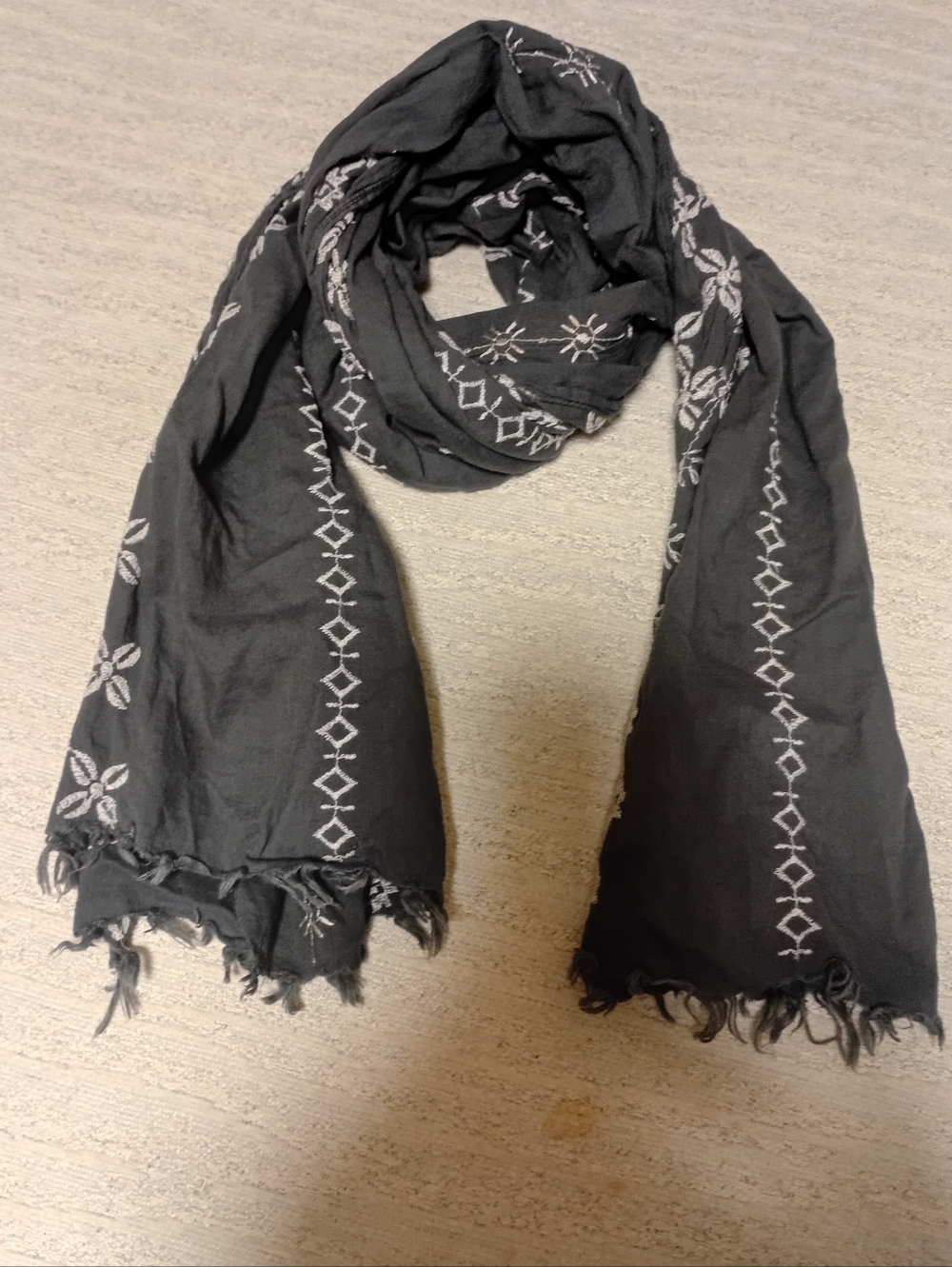 Gray  Embroidered Fringe Women's Scarf